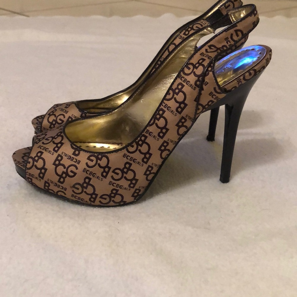 BCBGirls Logo Peep Toe Stilettos
